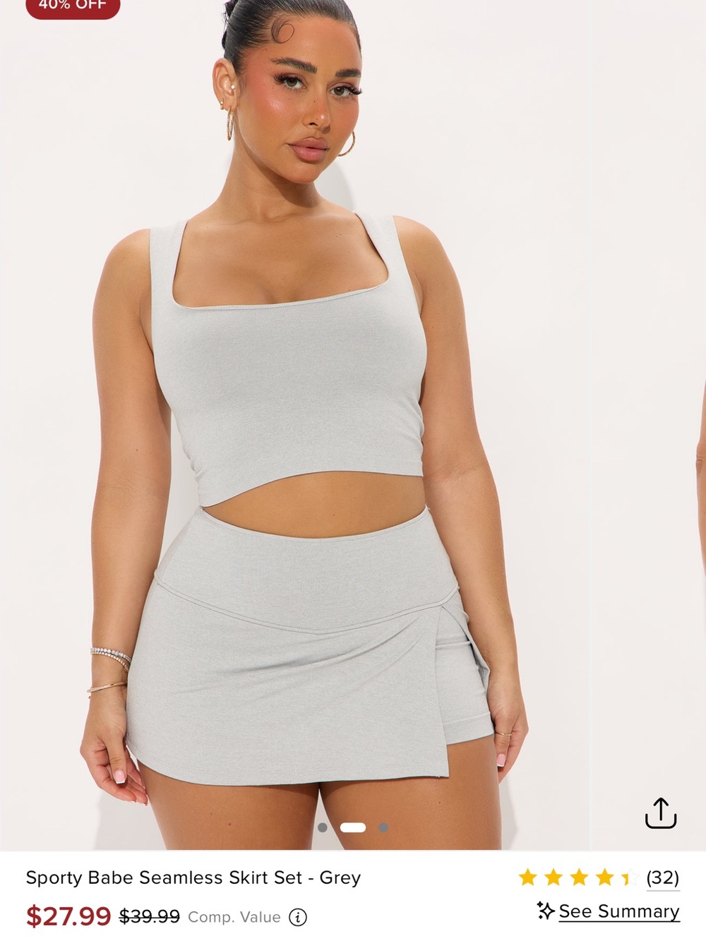 Grey Seamless Crop Tank and Skort Set